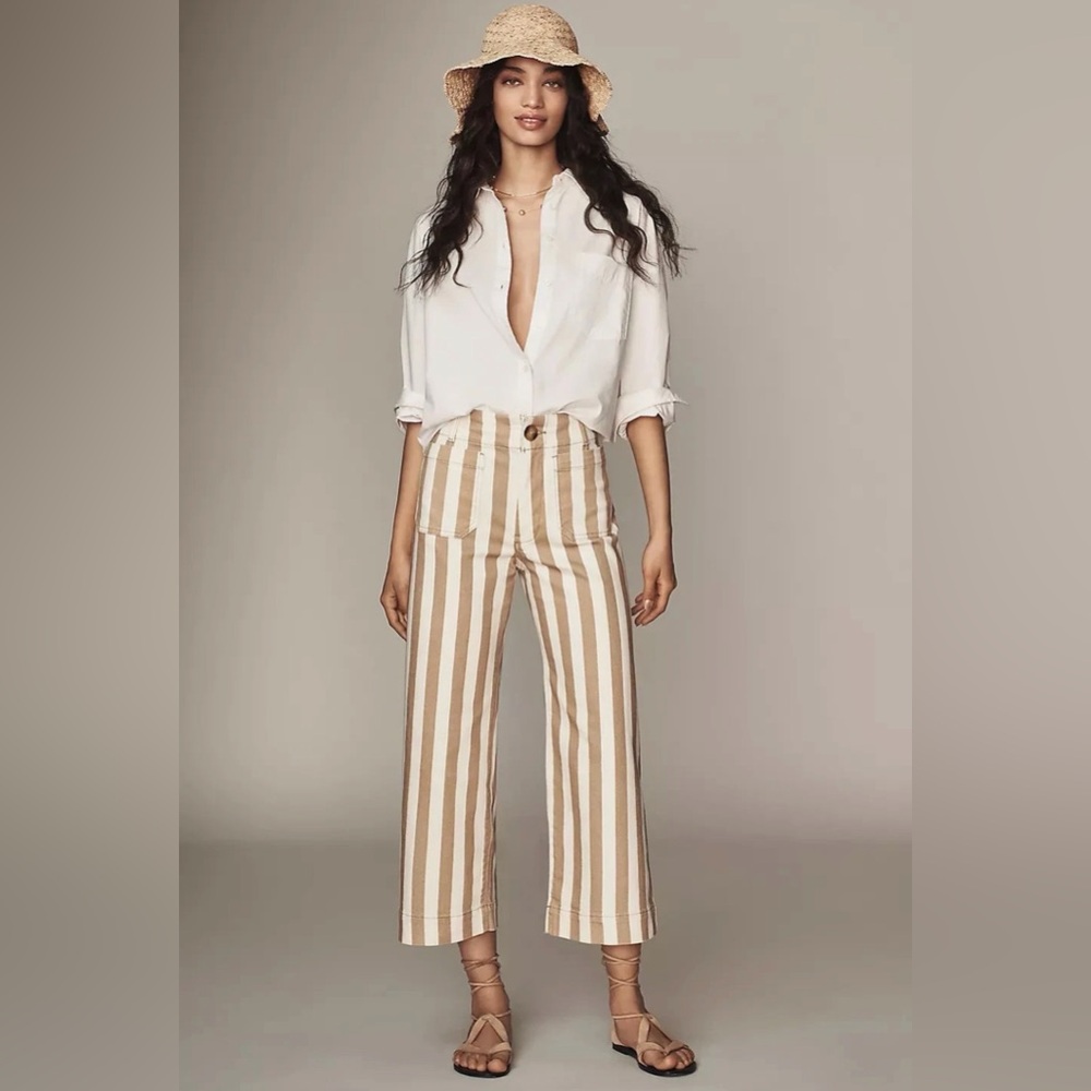 Maeve Anthropologie Colette taupe Striped Wide-Leg Jeans size 30